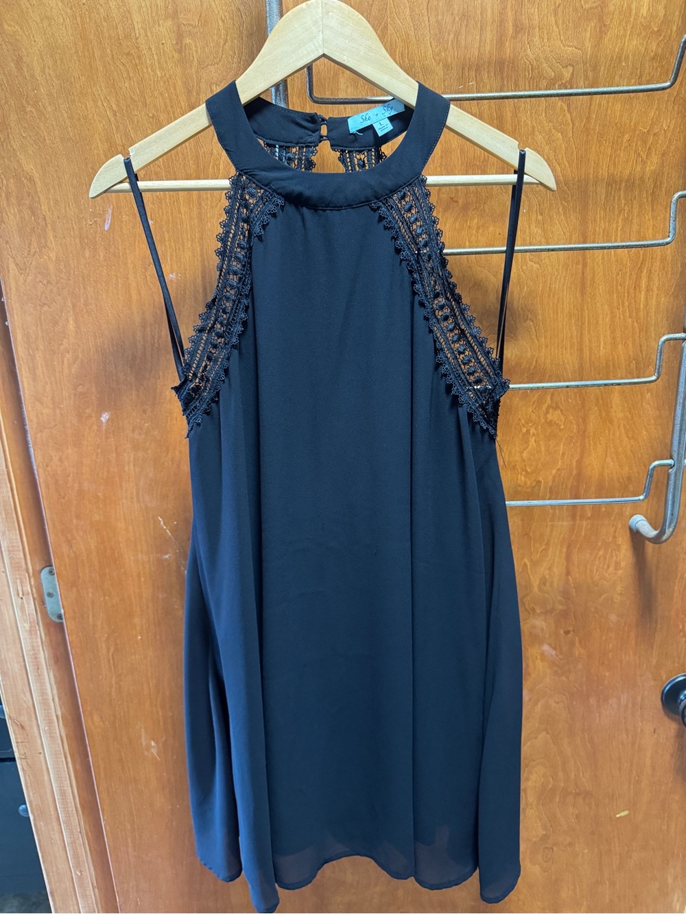 She + Sky Black Lace-Trim Halter Camisole